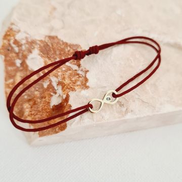 Bratara cu Diamant natural albastru - Model infinit - Aur Galben 9K si snur reglabil