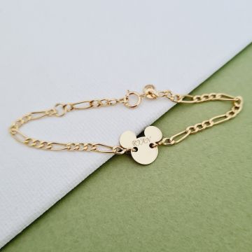 Bratara personalizata cu nume - Forma Soricel - Aur Galben 14K - Cu lantisor fata/baiat