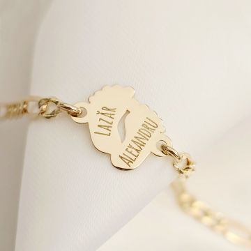 Bratara picioruse - Aur Galben 14k - Cu lantisor fata/baiat