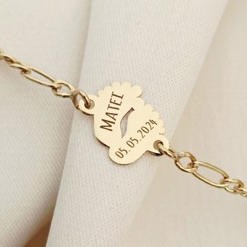 Bratara picioruse - Aur Galben 9K - Cu lantisor fata/baiat