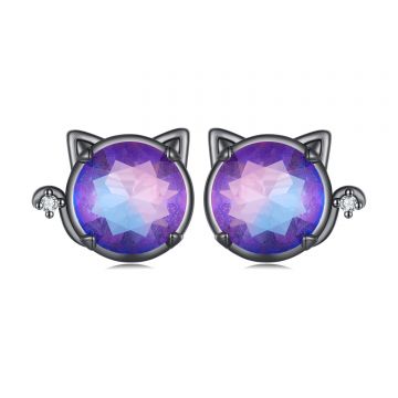 Cercei din argint Black and Purple Cat