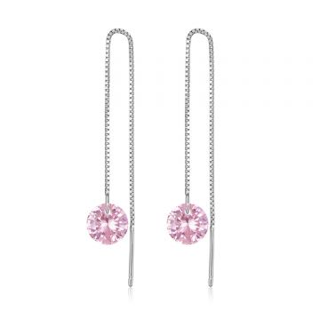 Cercei din argint Pink Crystal Long Chain