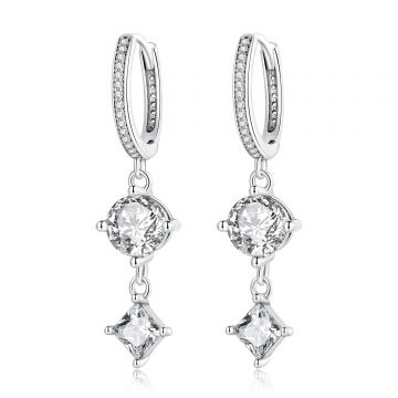 Cercei din argint Silver Hoops with Drop Charm