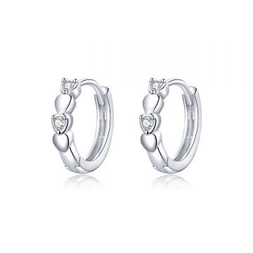 Cercei din argint Simple & Shiny Hearts Hoops