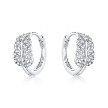 Cercei din argint Sparkling Leaves Hoops