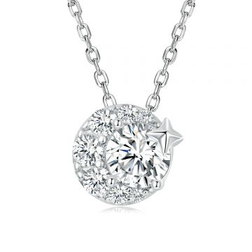 Colier reglabil din argint Crystal Moon and Star