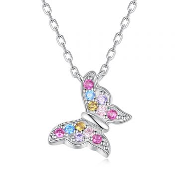 Colier reglabil din argint Rainbow Butterfly
