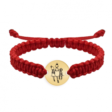 Felicia - Bratara personalizata snur impletit banut mama si doi copii din argint 925 placat cu aur galben 24K