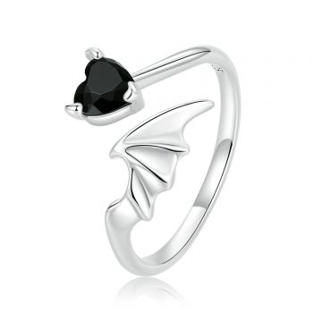 Inel reglabil din argint Black Winged Heart