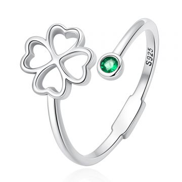 Inel reglabil din argint Clover Green