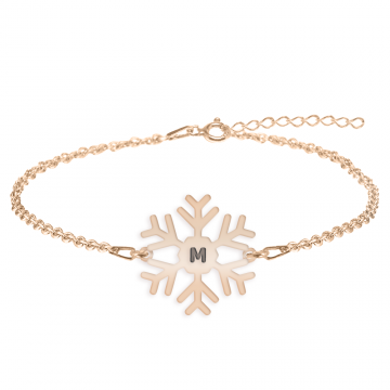 Little Snowflake - Bratara personalizata fulg si litera din argint 925 placat cu aur roz