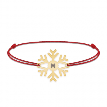 Little Snowflake - Bratara snur personalizata fulg si litera din argint 925 placat cu aur galben 24K