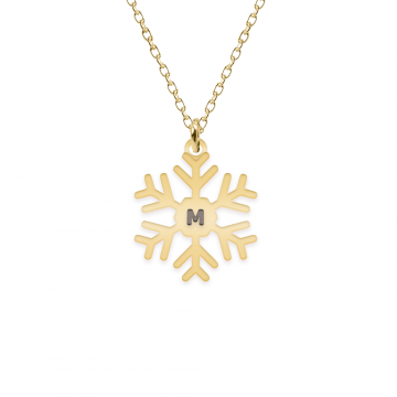 Little Snowflake - Colier personalizat fulg si litera din argint 925 placat cu aur galben 24K