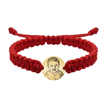 Me - Bratara personalizata snur impletit cu fotografie si banut din argint 925 placat cu aur galben 24K