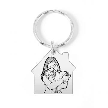Me - Breloc personalizat casuta cu fotografie din argint si inel de inox
