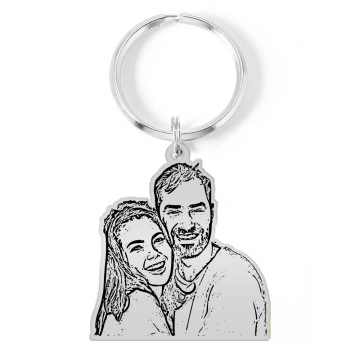 Me - Breloc personalizat siluete cu fotografie din argint si inel de inox