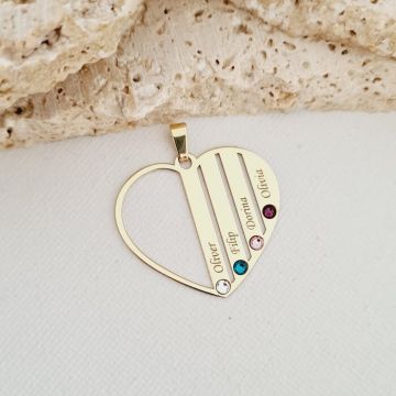 Pandantiv Familie Inima - 4 membri - Aur Galben 9K cu cristale Swarovski