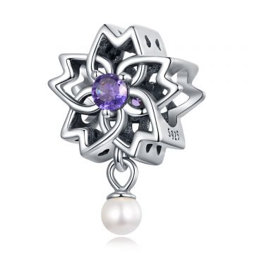 Talisman din argint Purple Crystal Flower