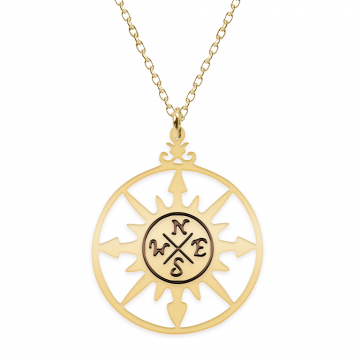Trip - Colier personalizat busola din argint 925 placat cu aur galben 24K