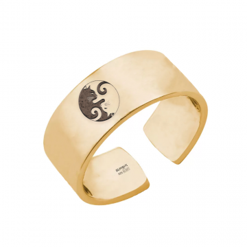 Yin&Yang - Inel reglabil personalizat cu doua pisici din argint 925 placat cu aur galben 24K