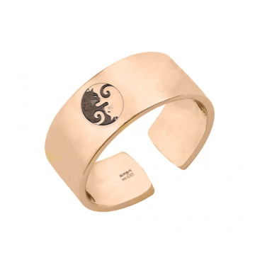 Yin&Yang - Inel reglabil personalizat cu doua pisici din argint 925 placat cu aur roz
