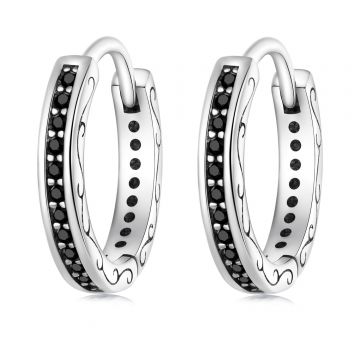 Cercei din argint Black Crystals Hoops