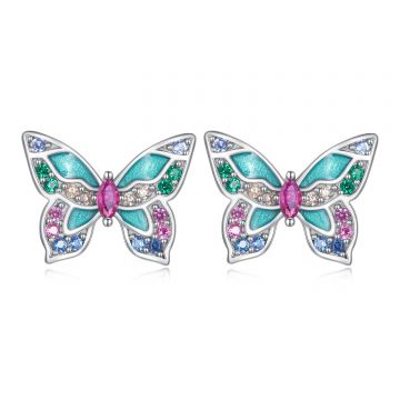 Cercei din argint Multicolor Butterfly