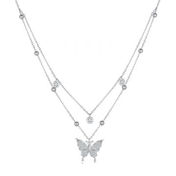 Colier din argint Double Chain Sparkling Butterfly