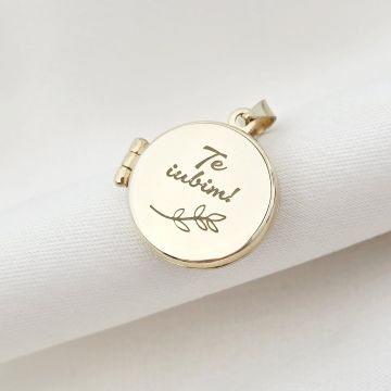 Medalionul Amintirilor - Pandantiv Aur Galben 9K - Model ROTUND cu poze in interior si mesaj personalizat