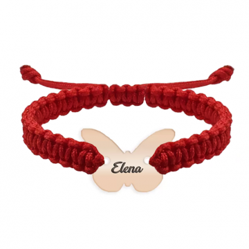Zulema - Bratara personalizata snur impletit fluturas si nume gravat din argint 925 placat cu aur roz