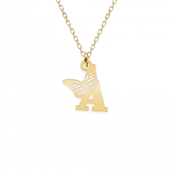 Aria - Colier personalizat cu litera si fluturas din argint 925 placat cu aur galben 24K