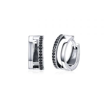 Cercei din argint Black Circle Hoops