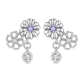Cercei din argint Double Silver Flowers