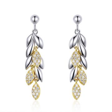 Cercei din argint Elegant Gold Feathers