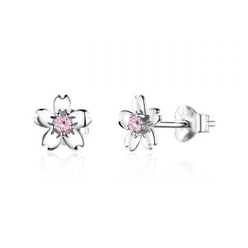 Cercei din argint Flowers & Pink Crystals