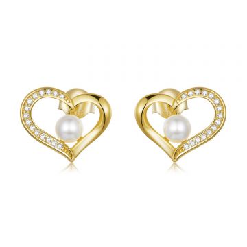 Cercei din argint Golden Hearted Pearl