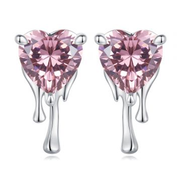 Cercei din argint Pink Droplet Heart