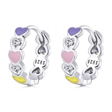Cercei din argint Rainbow Hearts