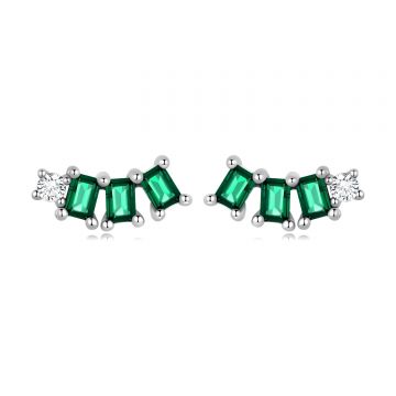 Cercei din argint Triple Green Rectangles