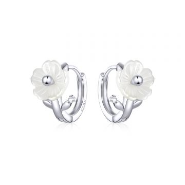 Cercei din argint White Flowers Hoops
