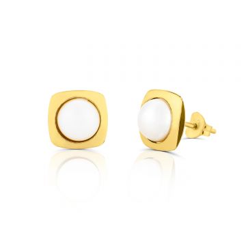 Cercei din aur 14k Square and Pearls