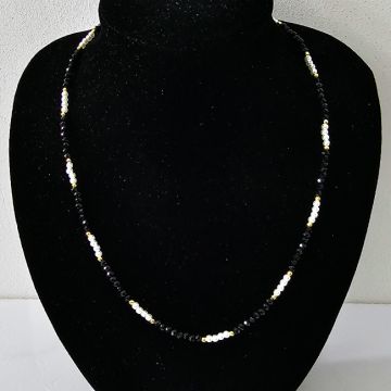 Colier choker Tennis, cu margele fațetate si lungime reglabila, Negru