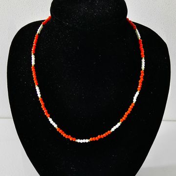 Colier choker Tennis, cu margele fațetate si lungime reglabila, Rosu