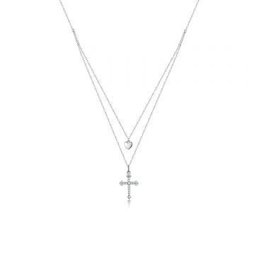 Colier din argint Double Cross Heart