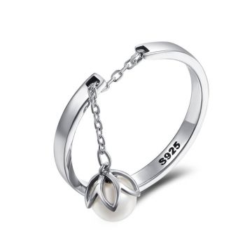 Inel reglabil din argint Flower Pearl white
