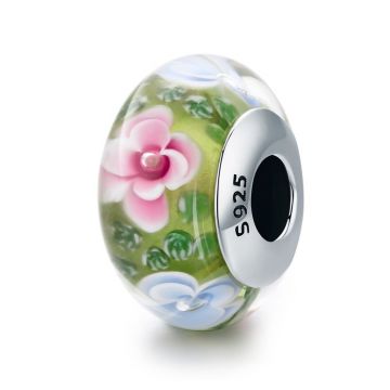 Talisman din argint cu sticla Green Garden Bouquet