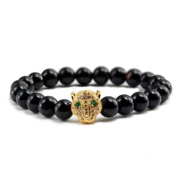 Bratara unisex leopard, BT127, Negru/Auriu