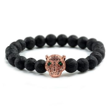Bratara unisex leopard, BT128, Negru/Rose gold