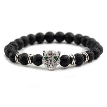 Bratara unisex leopard, BT138, Negru/Argintiu