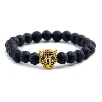 Bratara unisex leopard, BT143, Negru/Auriu